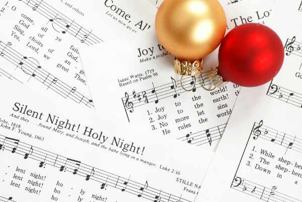 Christmas carols music with baubles